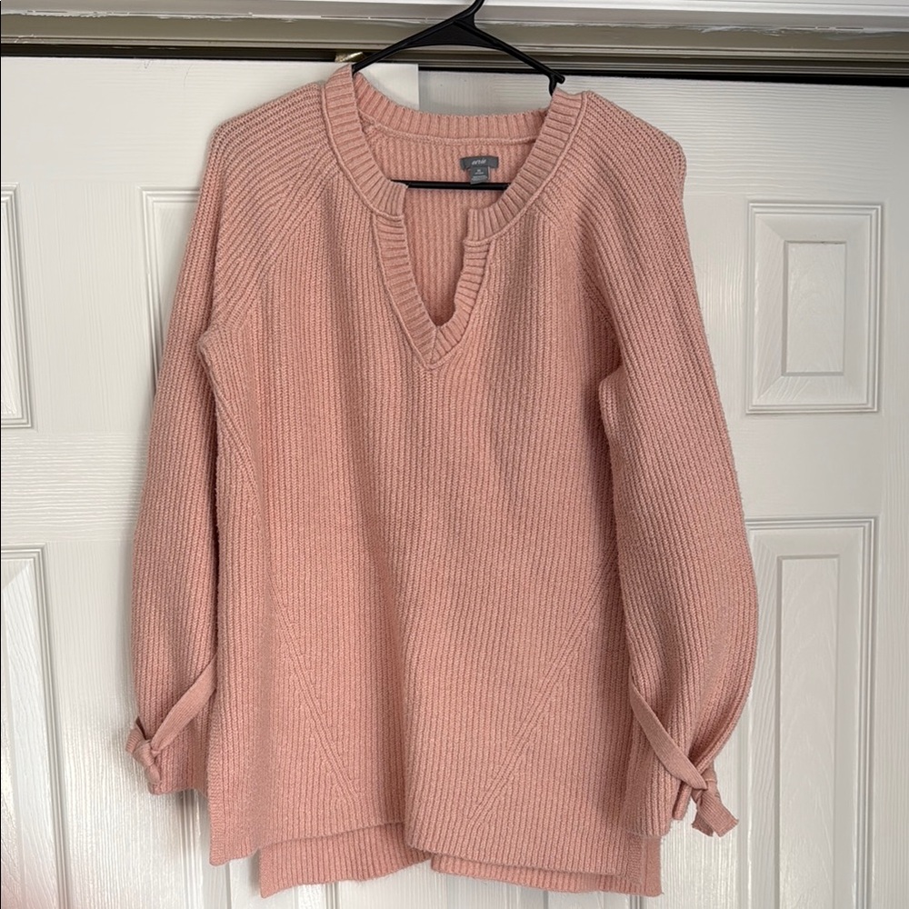 aerie Blush Pink V-Neck Tie-Sleeve Sweater